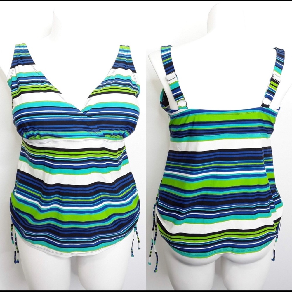 St. John Bay Striped Tankini Top Size 22